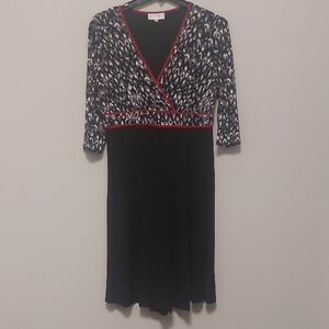 Studio I Black White Red Empire Midi Dress Sz 14